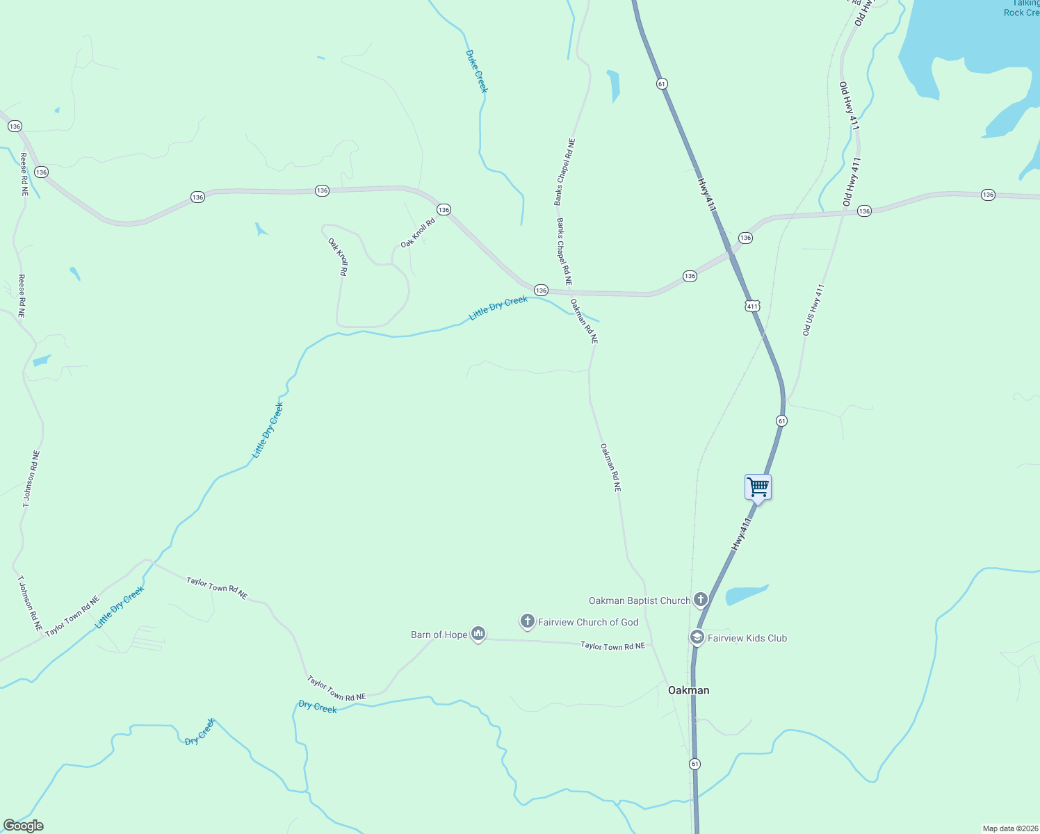 map of restaurants, bars, coffee shops, grocery stores, and more near in Oakman