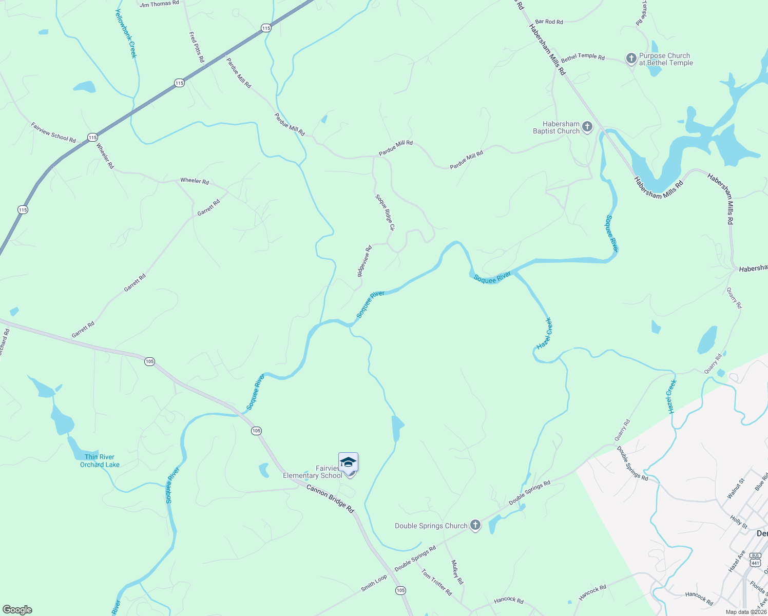 map of restaurants, bars, coffee shops, grocery stores, and more near 240 Ridgeview Road in Demorest
