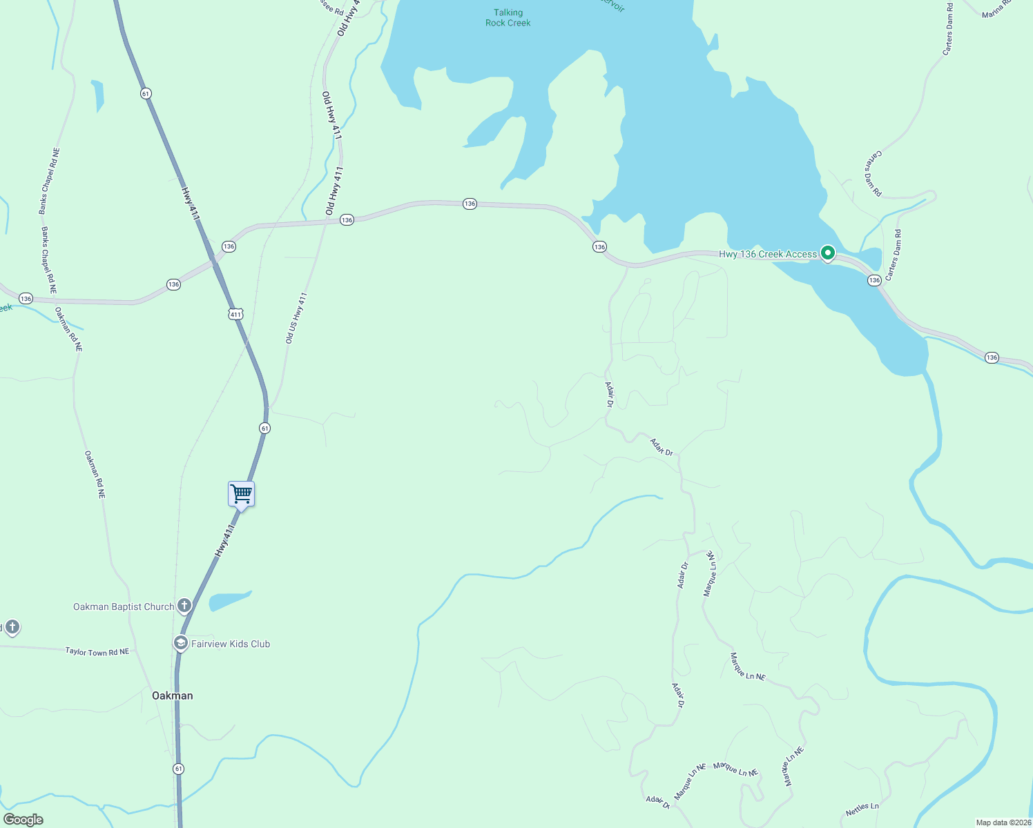 map of restaurants, bars, coffee shops, grocery stores, and more near 278 Carters Overlook Drive in Ranger