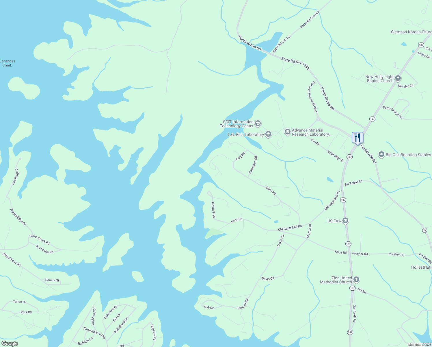 map of restaurants, bars, coffee shops, grocery stores, and more near 410 Cann Road in Anderson