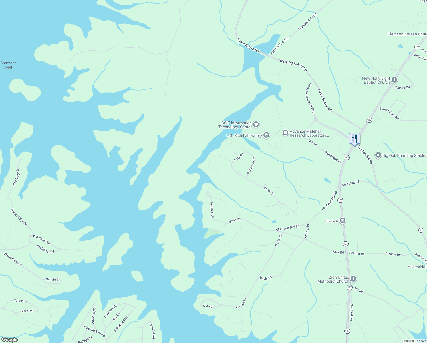 map of restaurants, bars, coffee shops, grocery stores, and more near 410 Cann Road in Anderson