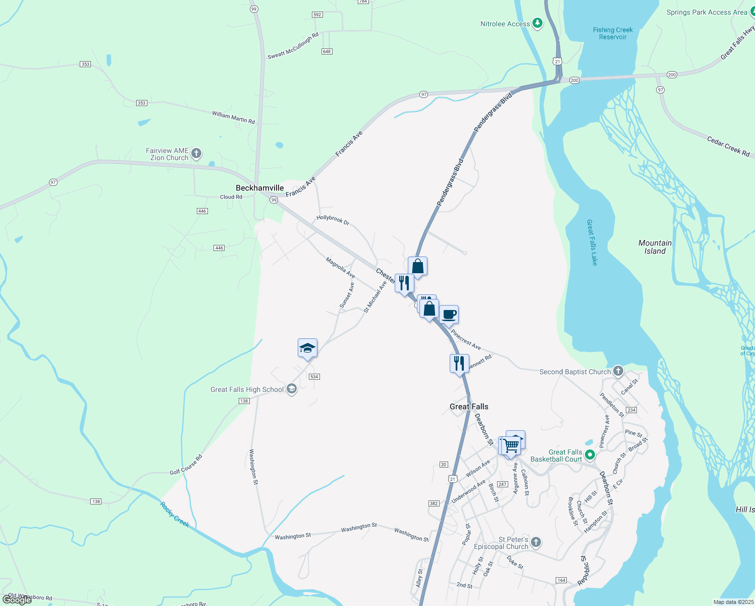 map of restaurants, bars, coffee shops, grocery stores, and more near 109 Saint Michael Avenue in Great Falls