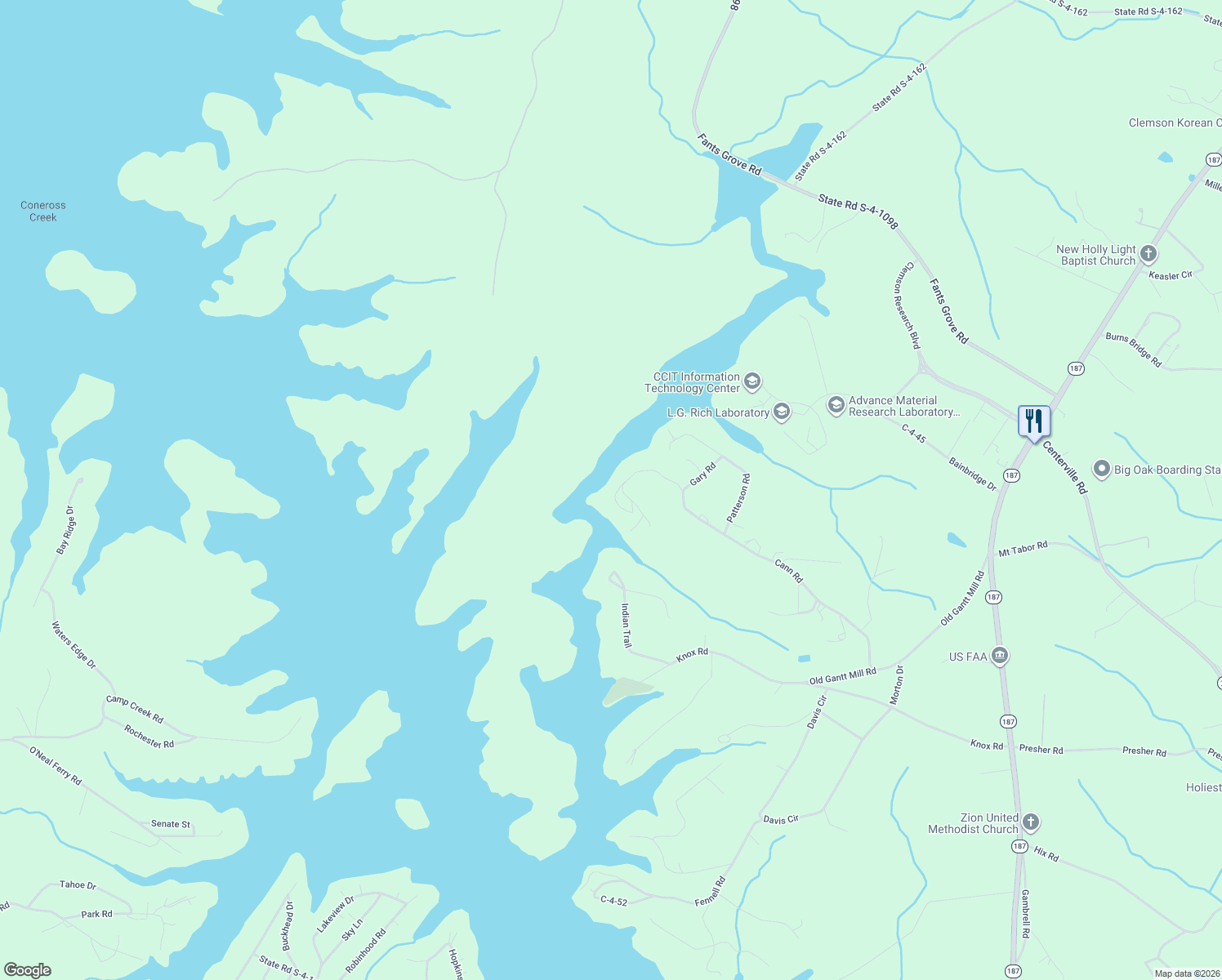 map of restaurants, bars, coffee shops, grocery stores, and more near 350 Cann Road in Anderson