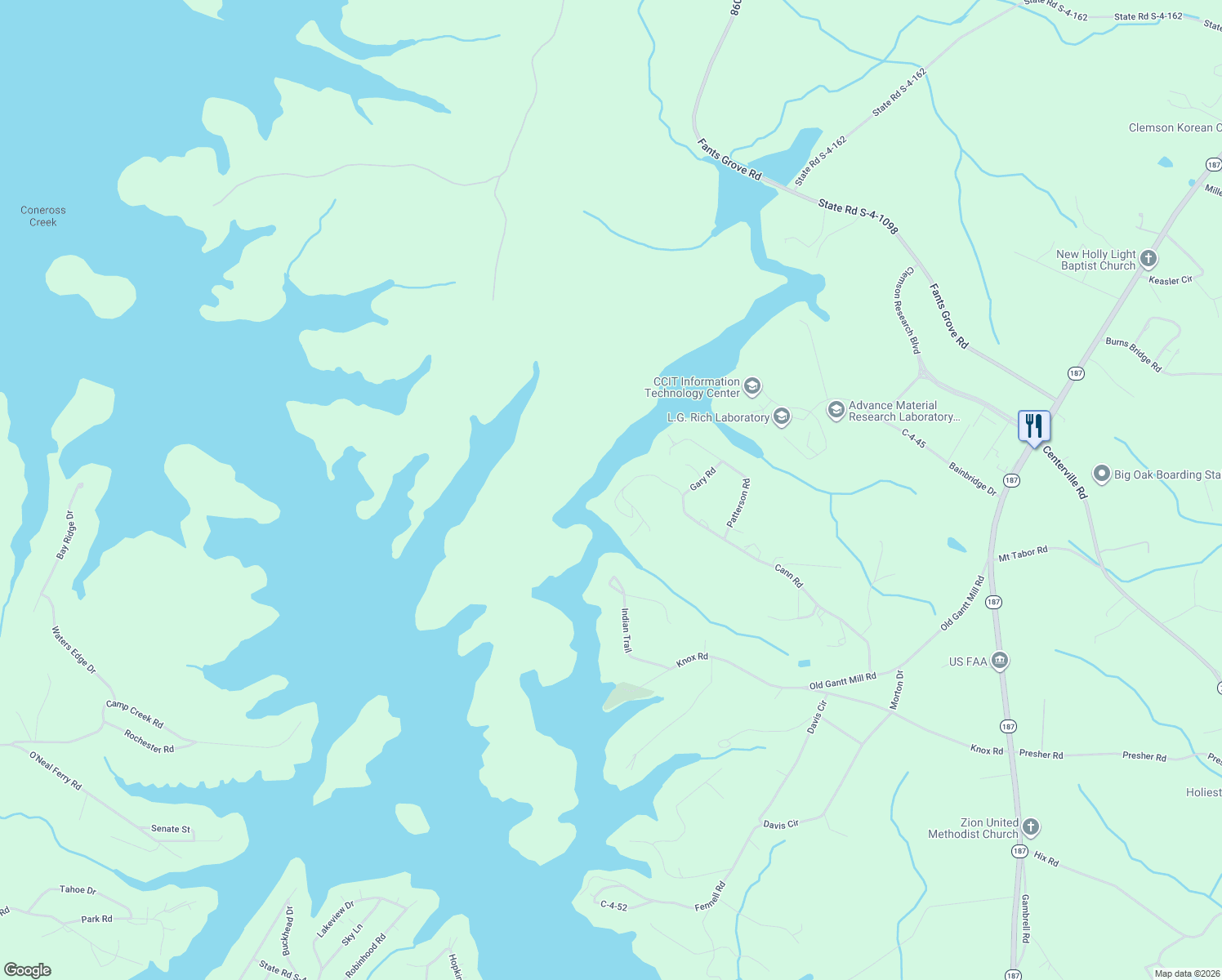 map of restaurants, bars, coffee shops, grocery stores, and more near 350 Cann Road in Anderson