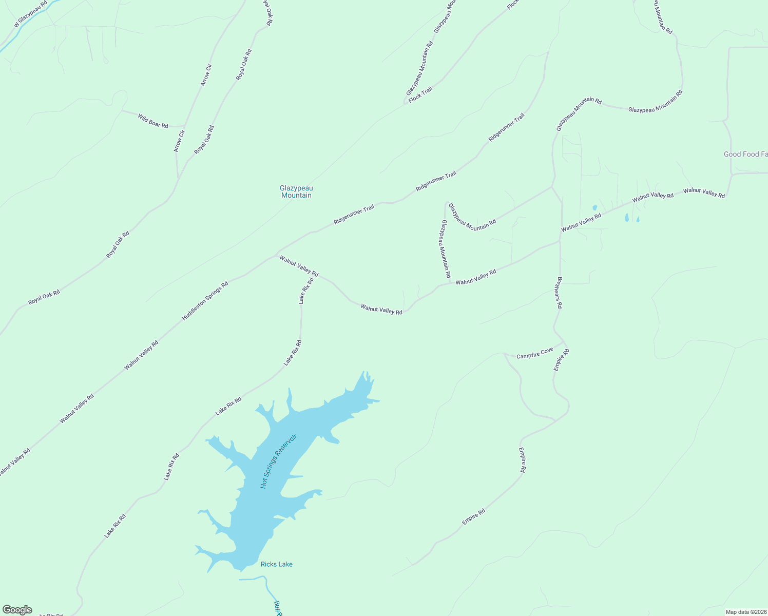 map of restaurants, bars, coffee shops, grocery stores, and more near 2502 Walnut Valley Road in Hot Springs