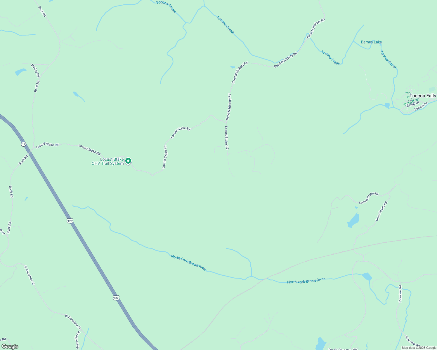 map of restaurants, bars, coffee shops, grocery stores, and more near 2140 Bend N Hickory Road in Toccoa