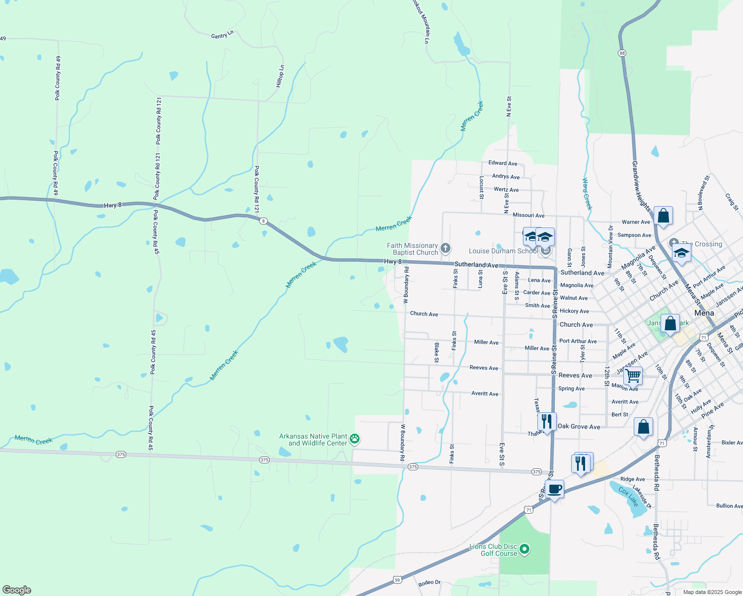 map of restaurants, bars, coffee shops, grocery stores, and more near 118 Aleeyah Lane in Mena