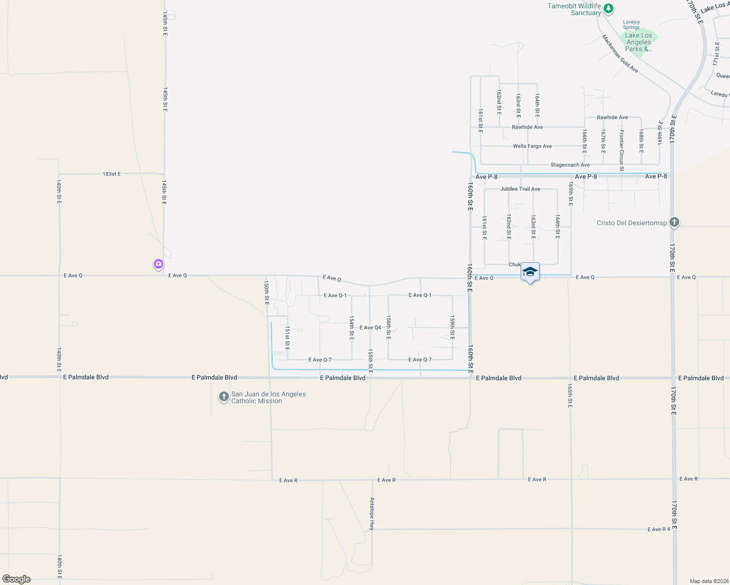 map of restaurants, bars, coffee shops, grocery stores, and more near 38720 154th Street East in Palmdale