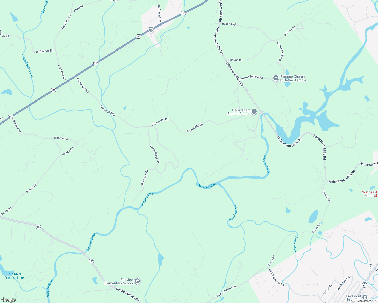 map of restaurants, bars, coffee shops, grocery stores, and more near 250 Ridgeview Road in Demorest