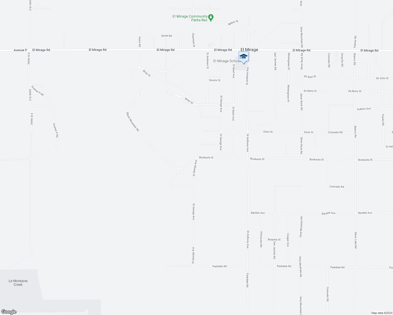 map of restaurants, bars, coffee shops, grocery stores, and more near Saint George Avenue in San Bernardino County