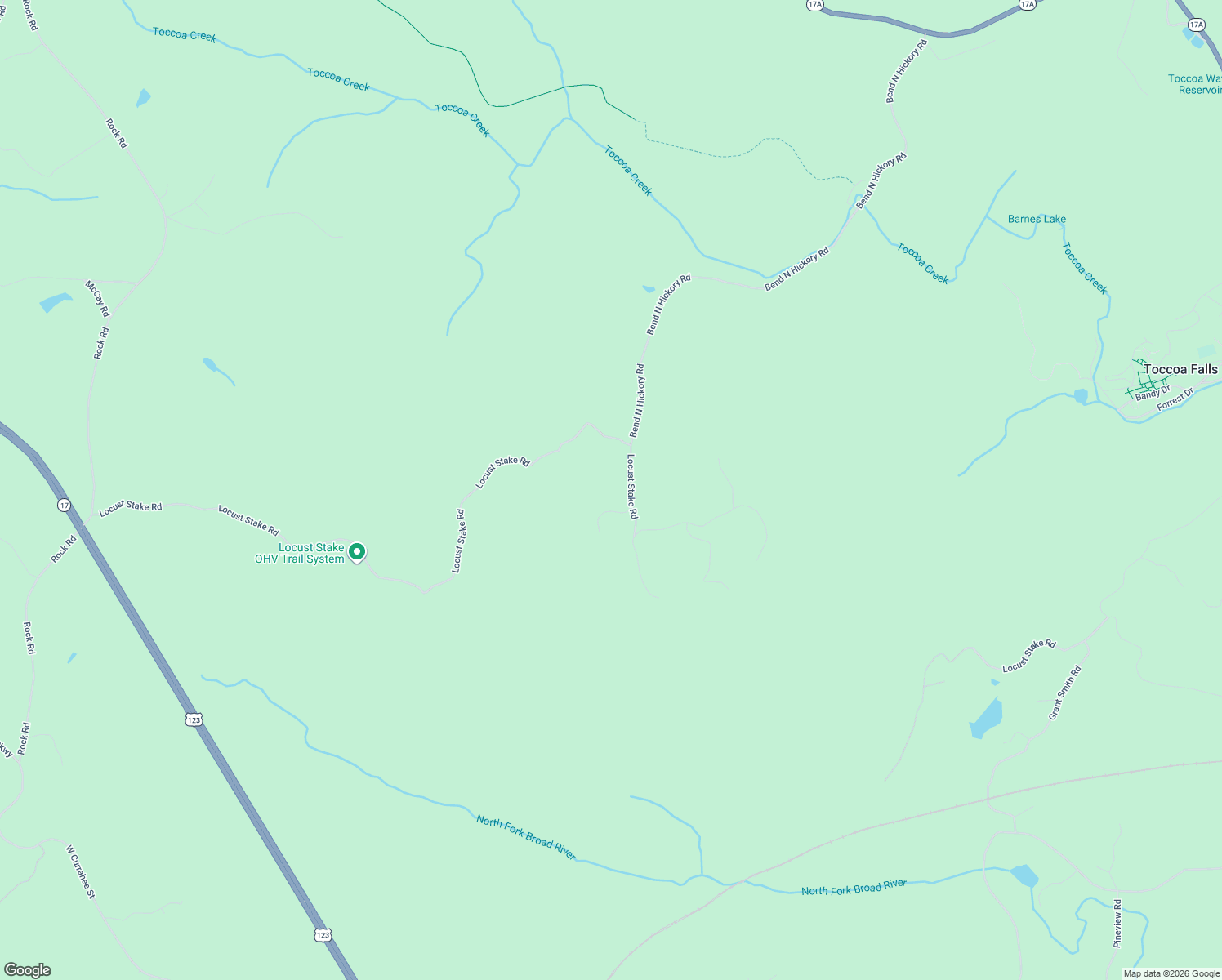 map of restaurants, bars, coffee shops, grocery stores, and more near 1886 Bend N Hickory Road in Toccoa