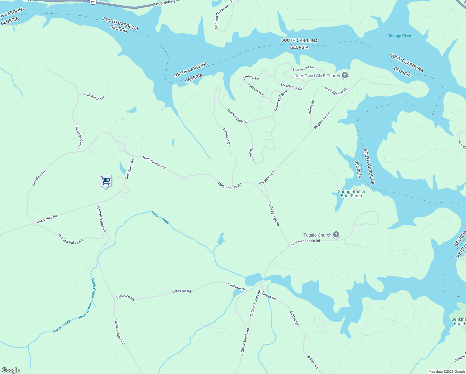 map of restaurants, bars, coffee shops, grocery stores, and more near 0 Lakeland Drive in Toccoa