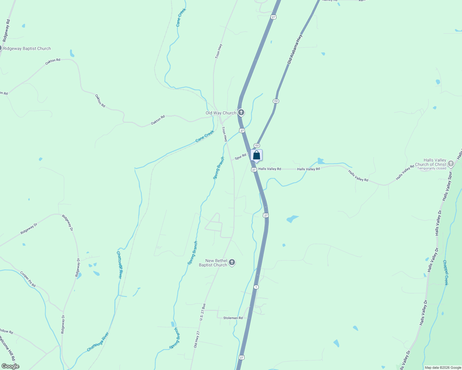 map of restaurants, bars, coffee shops, grocery stores, and more near 8106 Trion Highway in Trion