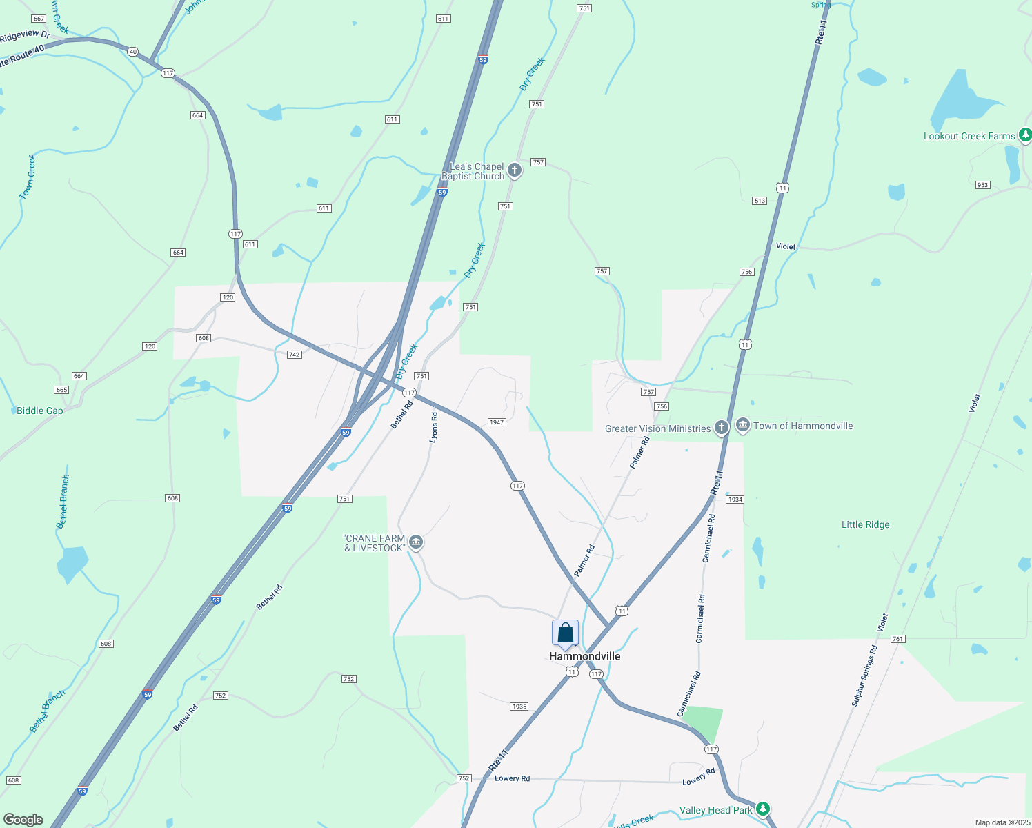 map of restaurants, bars, coffee shops, grocery stores, and more near 11364 Highway 117 in Valley Head