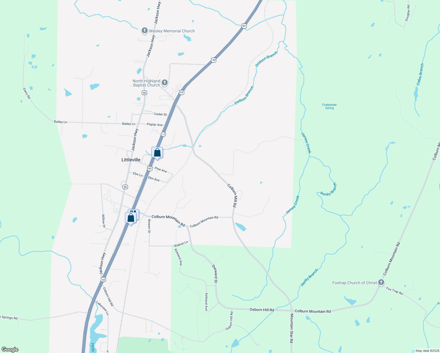 map of restaurants, bars, coffee shops, grocery stores, and more near 3510 Colburn Mill Road in Russellville
