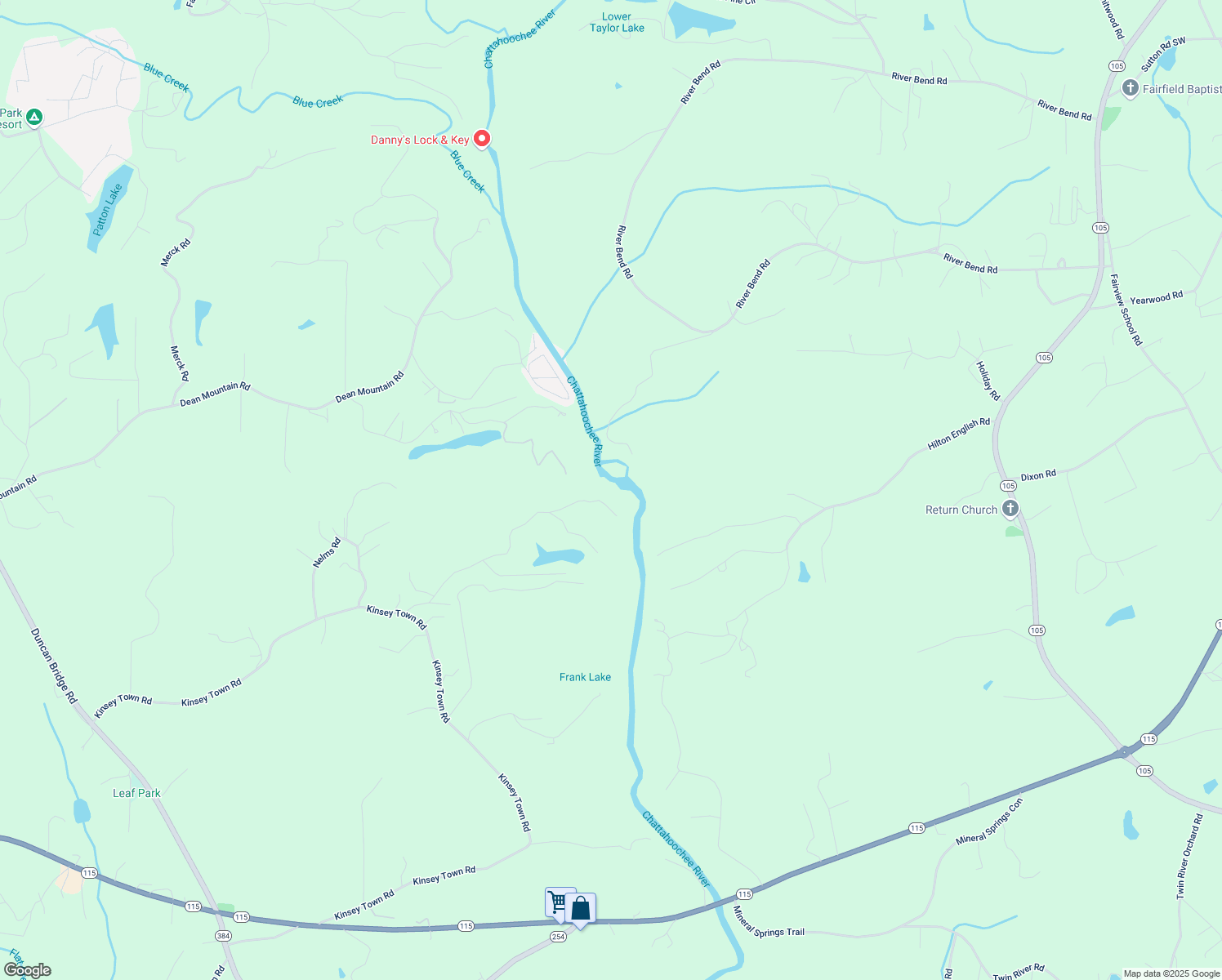 map of restaurants, bars, coffee shops, grocery stores, and more near 725 Old H Kinsey Wagon Road in Cleveland
