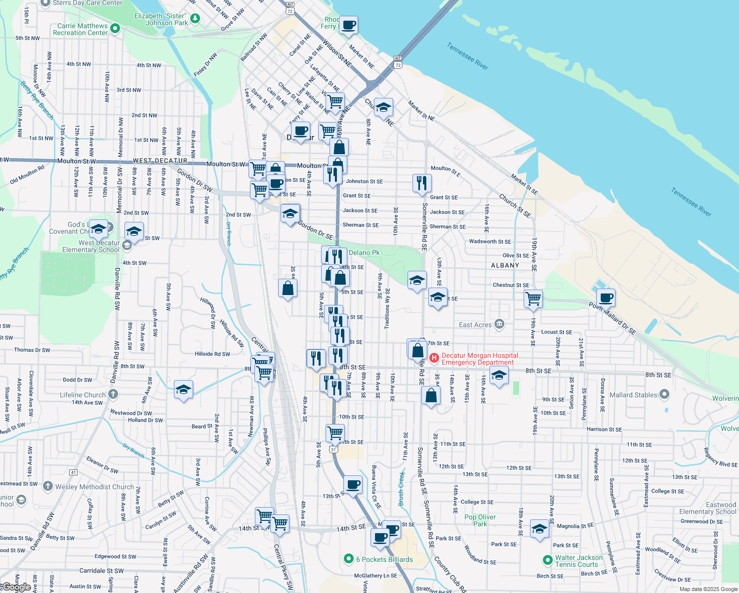 map of restaurants, bars, coffee shops, grocery stores, and more near 904 8th Ave SE in Decatur
