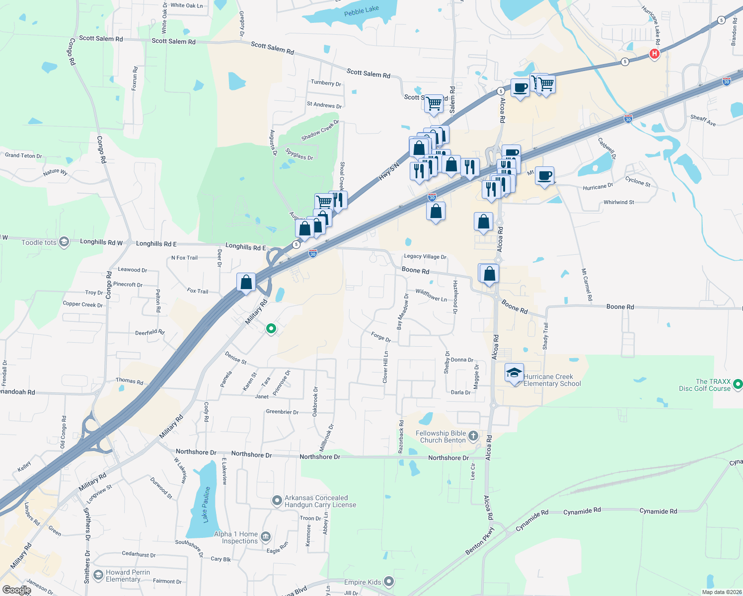 map of restaurants, bars, coffee shops, grocery stores, and more near 4172 Heritage Oak Drive in Benton