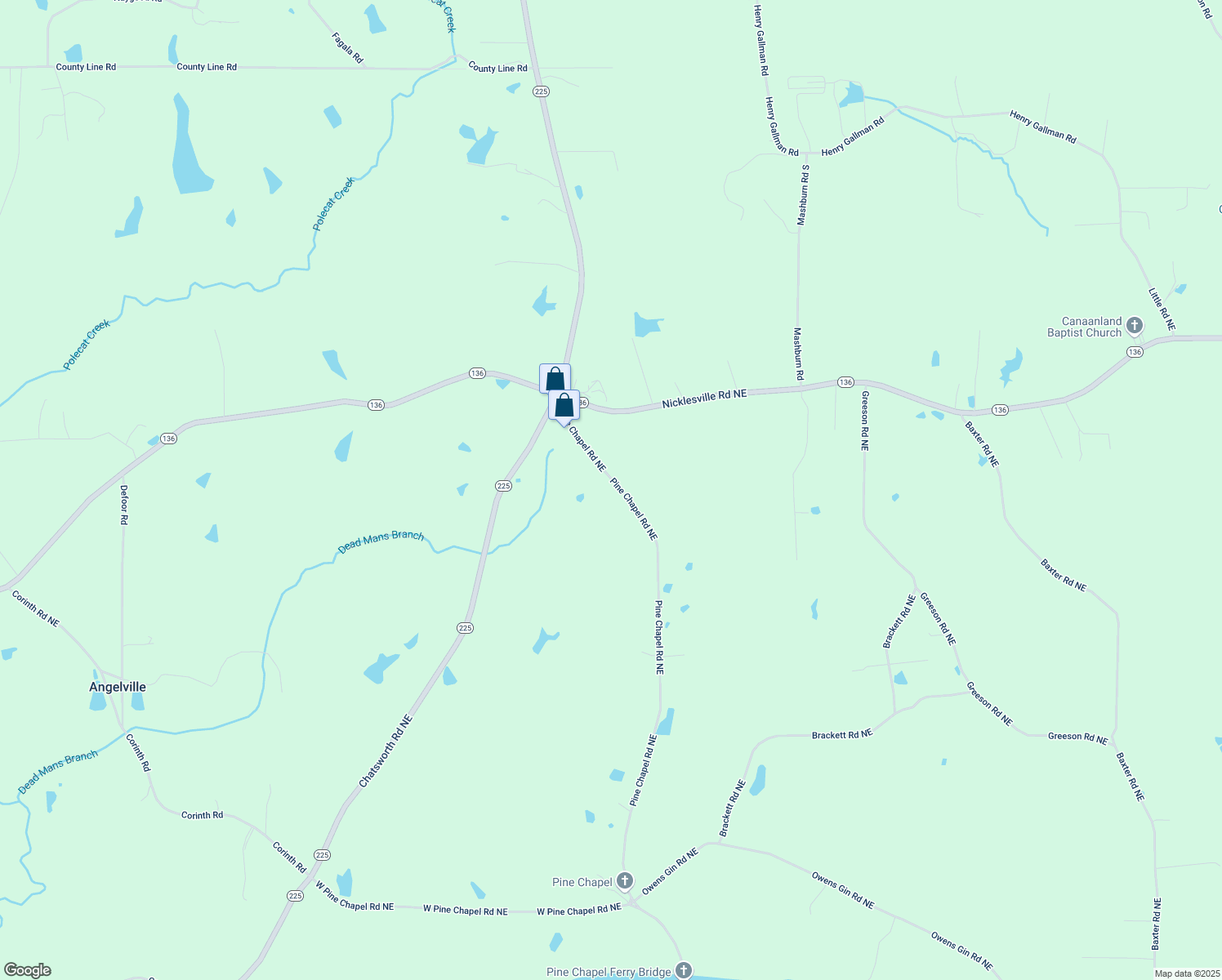 map of restaurants, bars, coffee shops, grocery stores, and more near 2936 Pine Chapel Road Northeast in Resaca