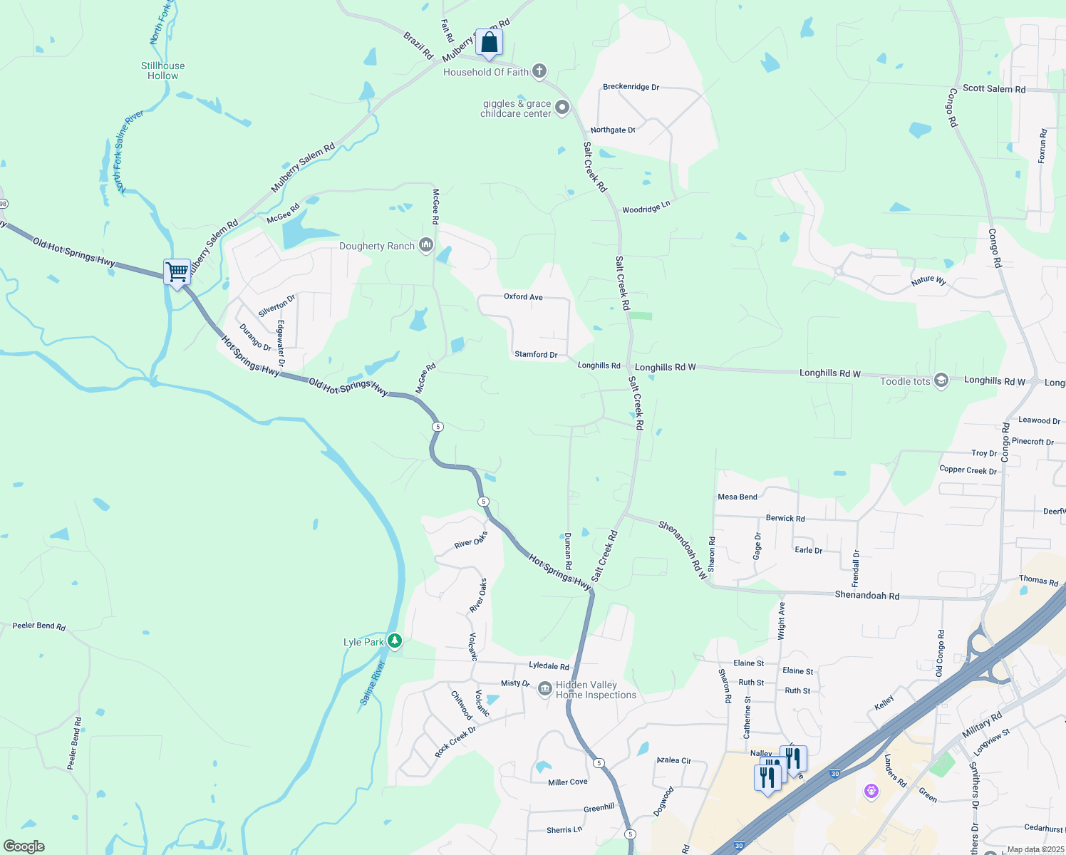 map of restaurants, bars, coffee shops, grocery stores, and more near 3520 Duncan Road in Benton