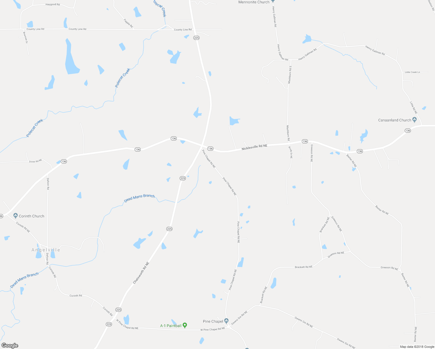 map of restaurants, bars, coffee shops, grocery stores, and more near 2895 Pine Chapel Road Northeast in Resaca
