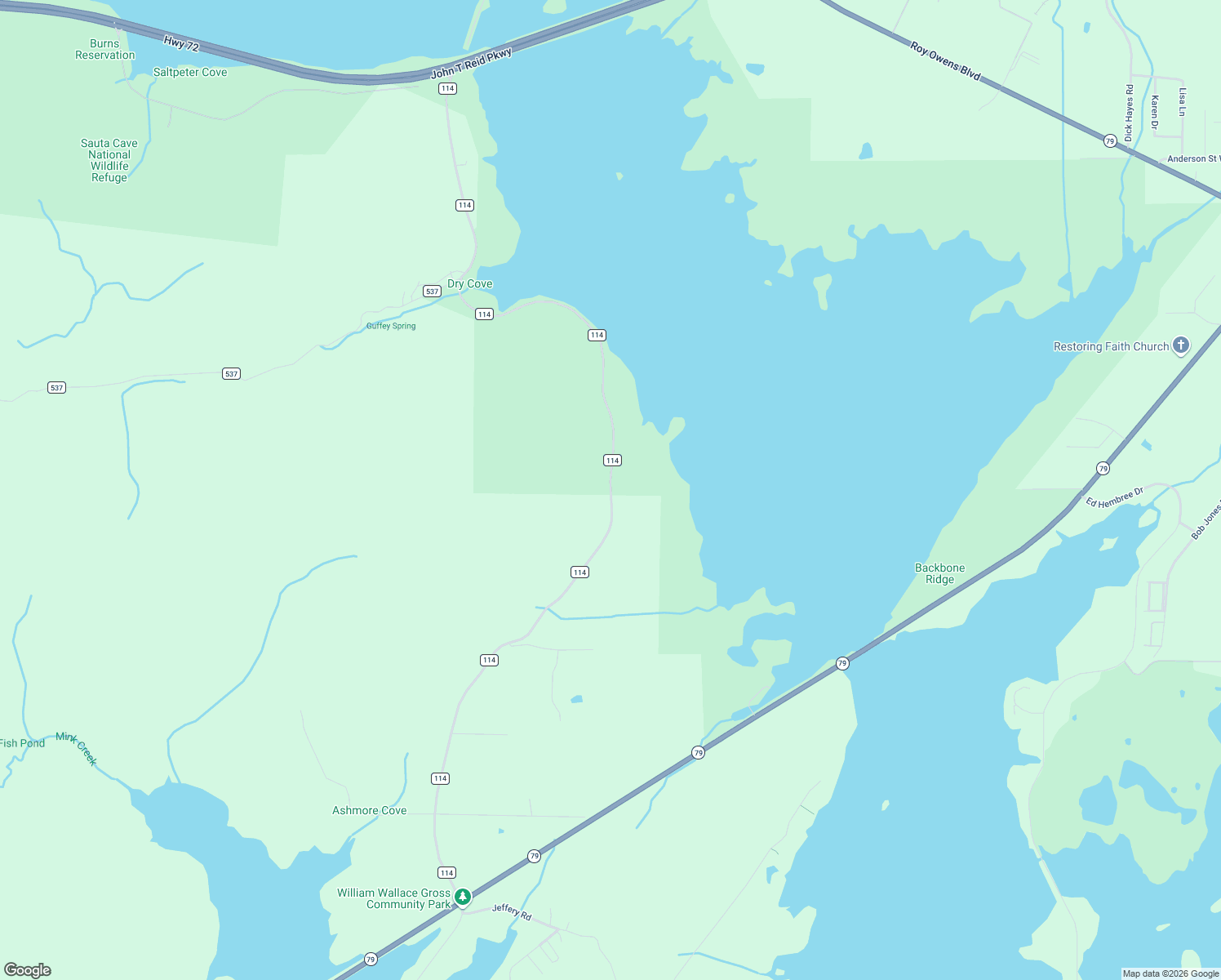 map of restaurants, bars, coffee shops, grocery stores, and more near County Road 114 in Scottsboro