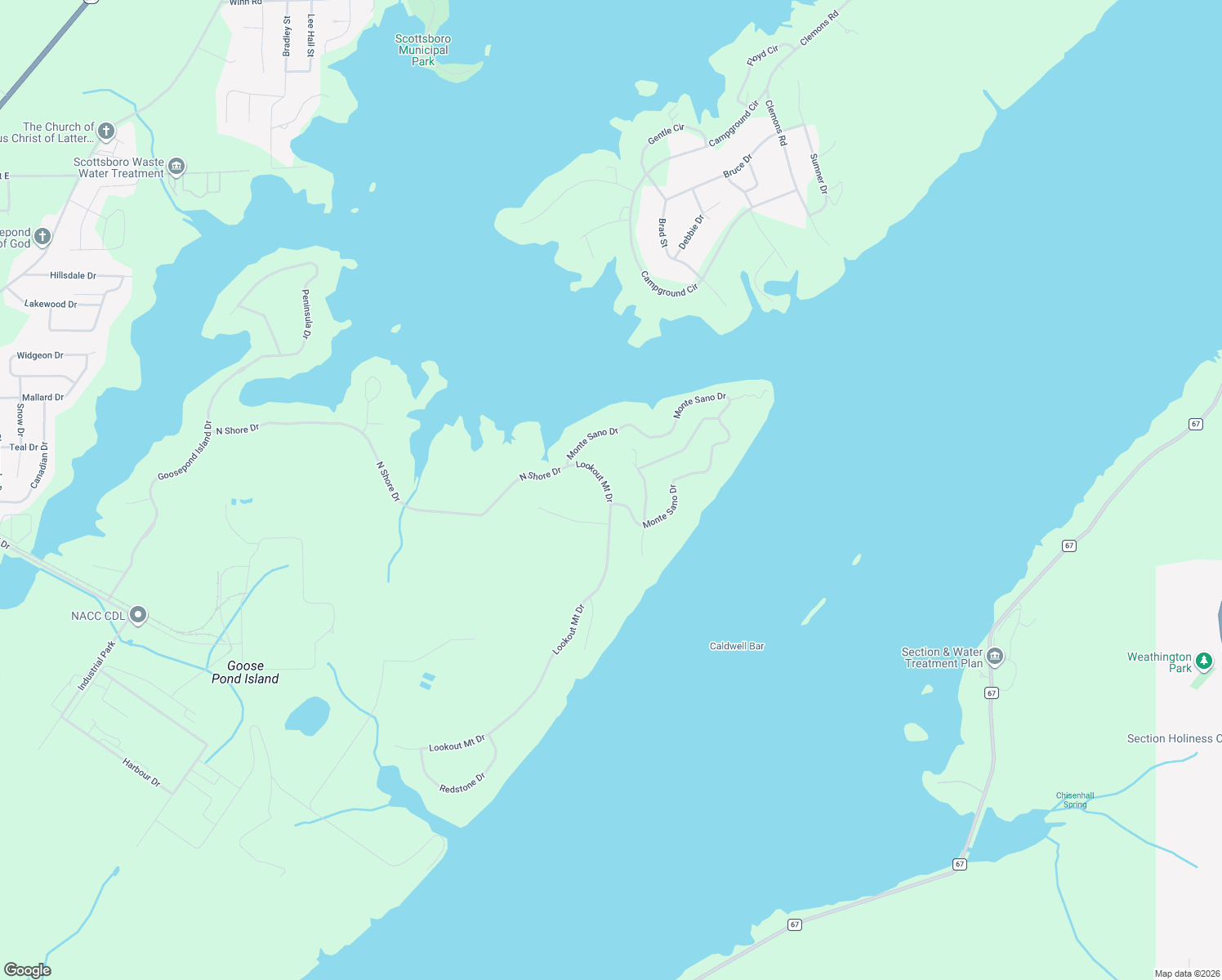 map of restaurants, bars, coffee shops, grocery stores, and more near 2310 Lookout Mount Drive in Scottsboro