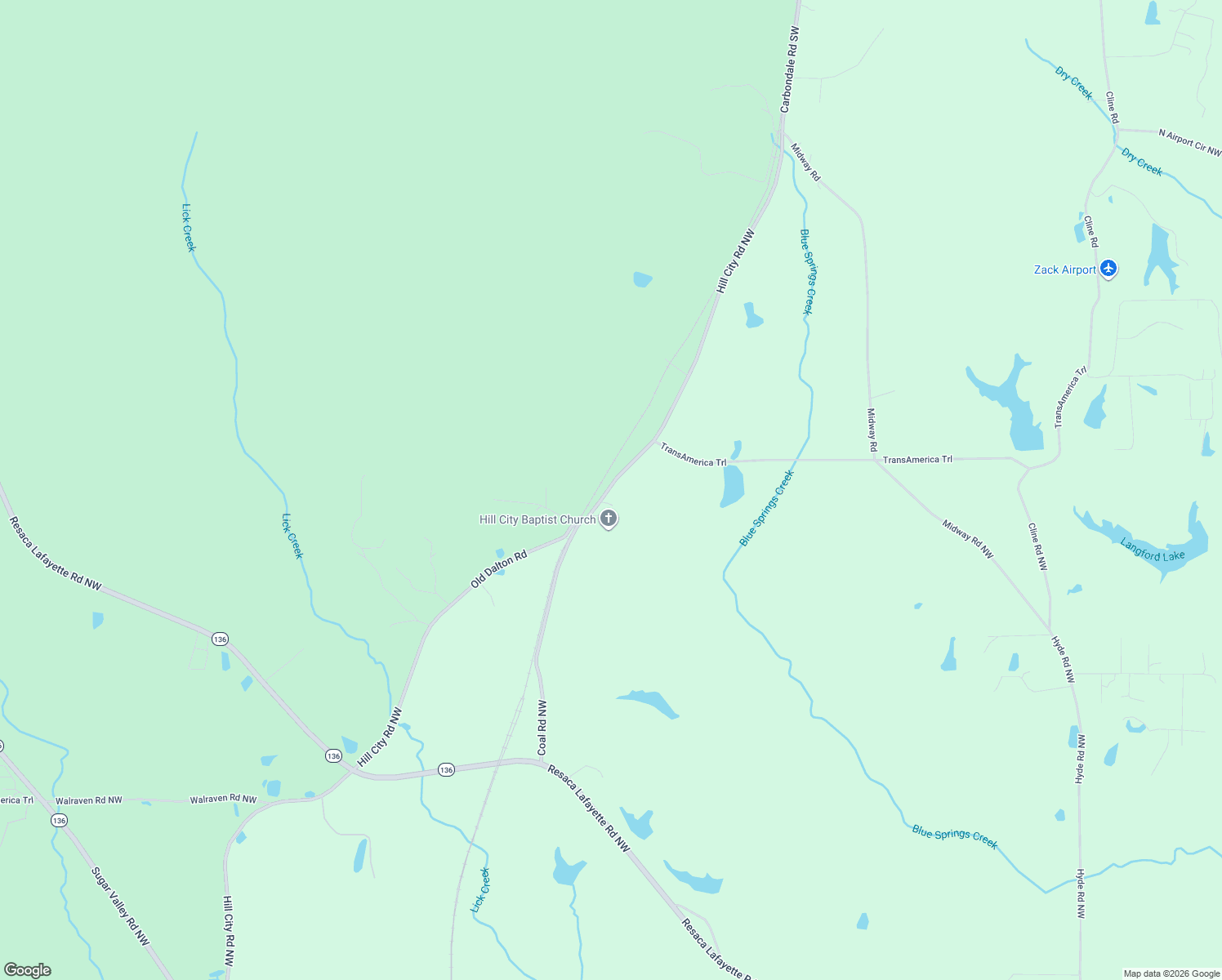 map of restaurants, bars, coffee shops, grocery stores, and more near 1477 Hill City Road Northwest in Resaca