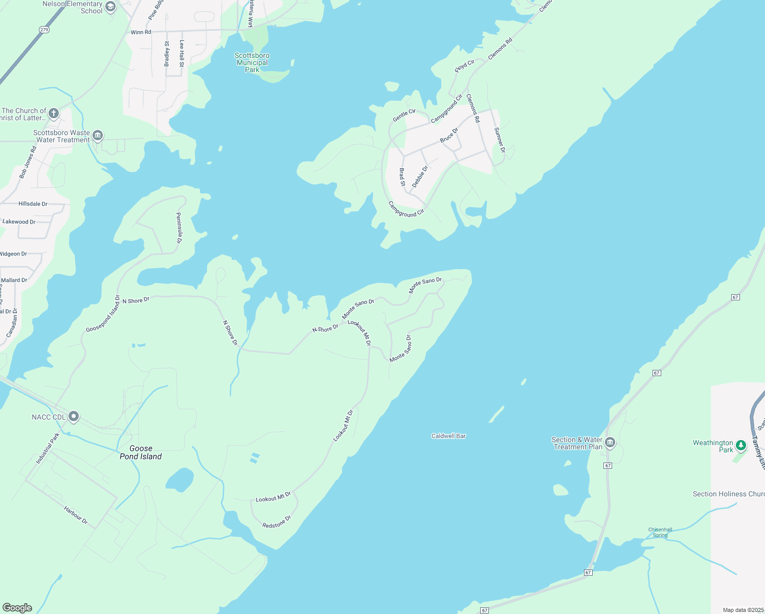 map of restaurants, bars, coffee shops, grocery stores, and more near 262 Monte Sano Drive in Scottsboro