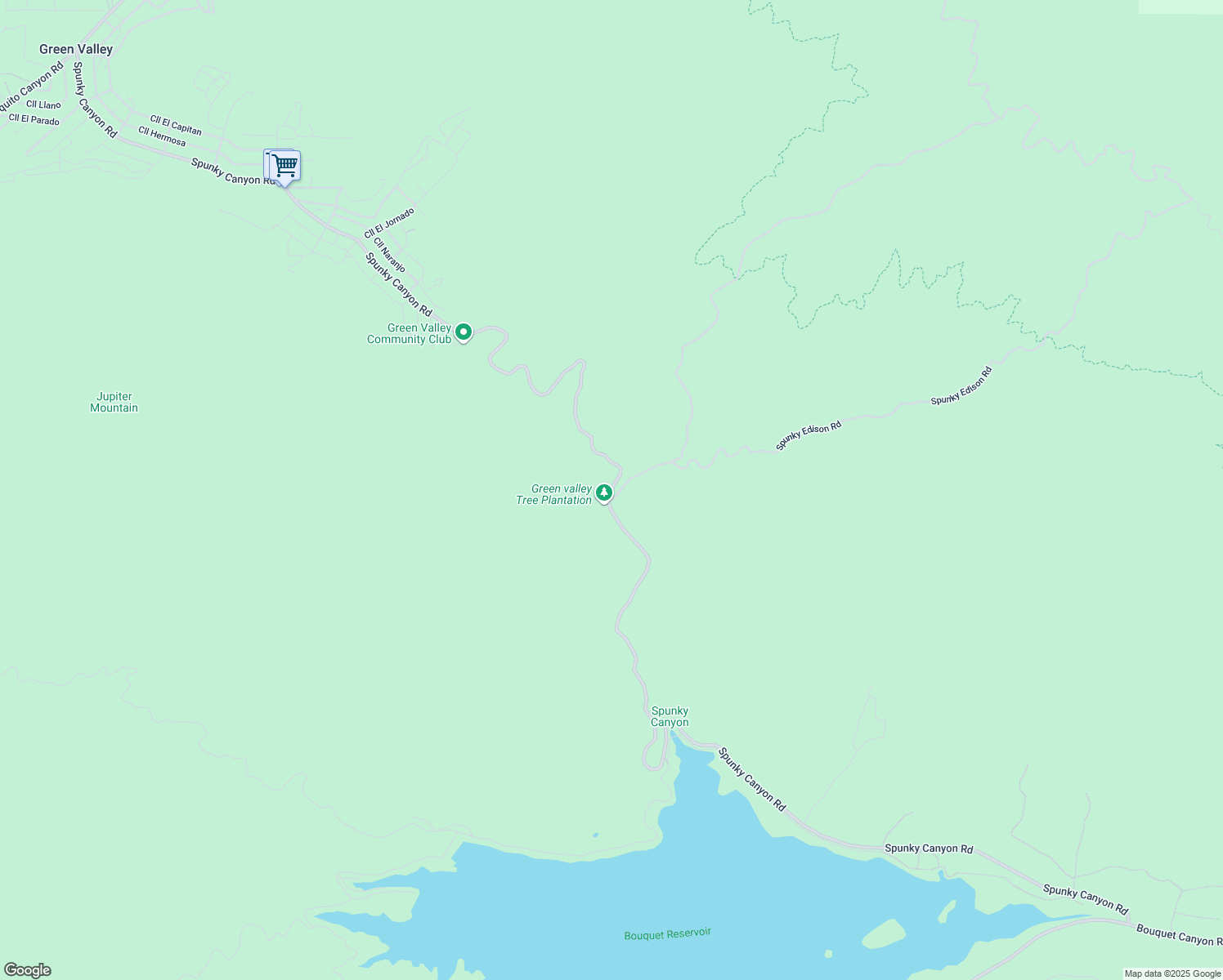 map of restaurants, bars, coffee shops, grocery stores, and more near Spunky Canyon Road in Los Angeles County