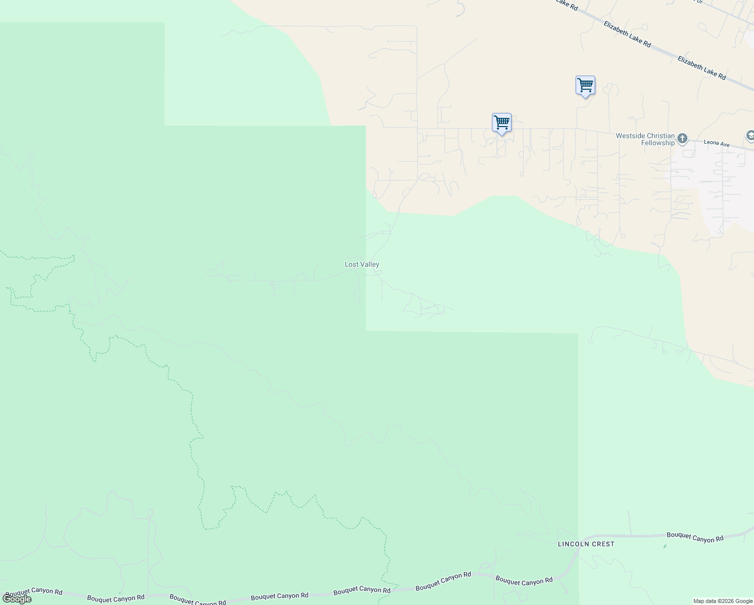 map of restaurants, bars, coffee shops, grocery stores, and more near 10800 Lost Valley Ranch Road in Leona Valley