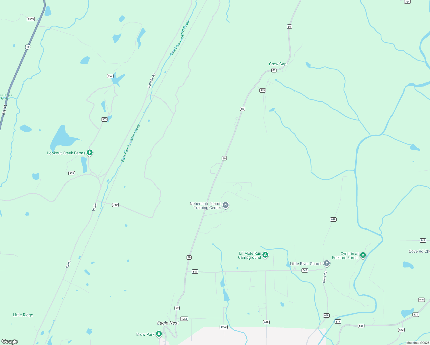 map of restaurants, bars, coffee shops, grocery stores, and more near County Road 89 in Mentone