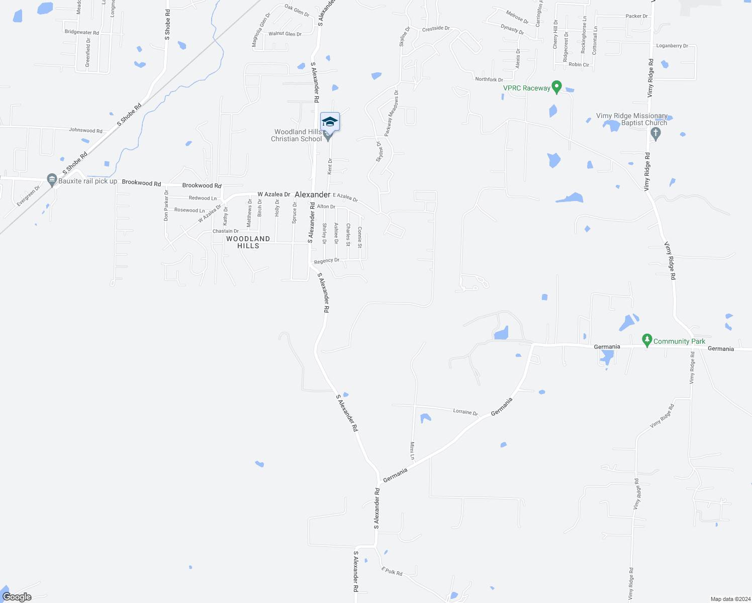map of restaurants, bars, coffee shops, grocery stores, and more near Pleasant Valley Drive in Alexander