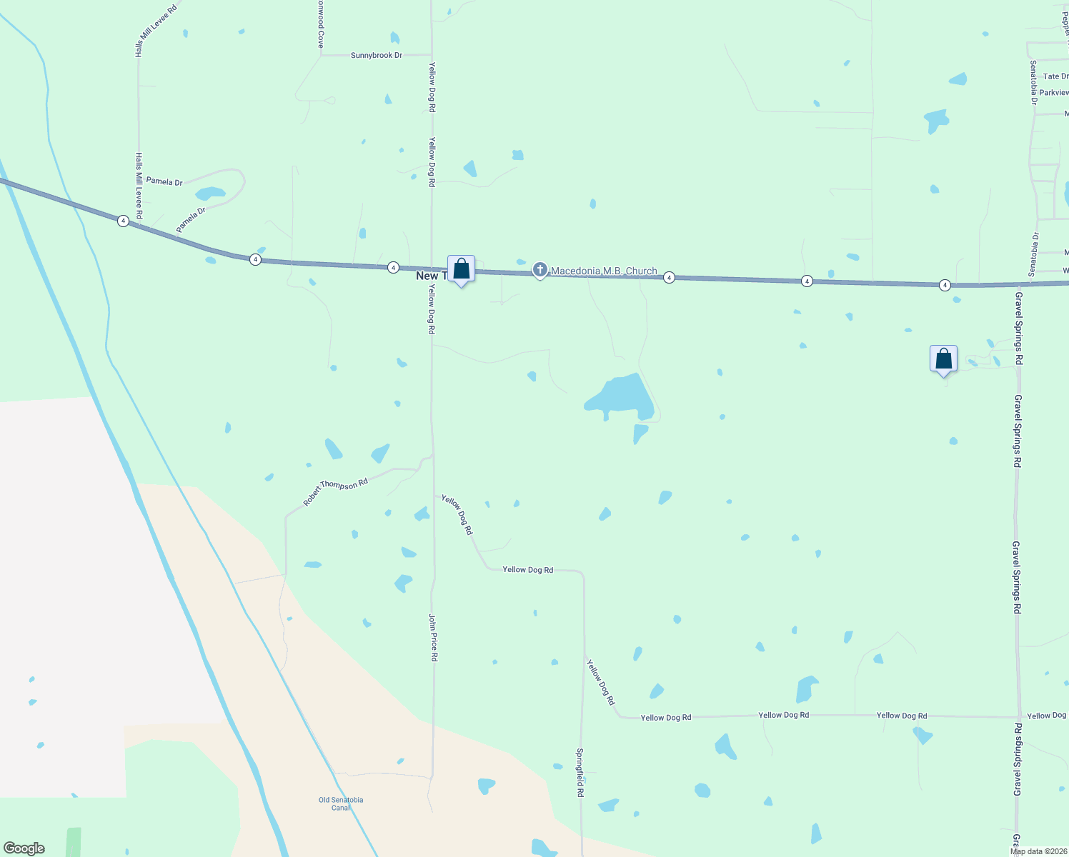 map of restaurants, bars, coffee shops, grocery stores, and more near 2085 Yellow Dog Road in Senatobia