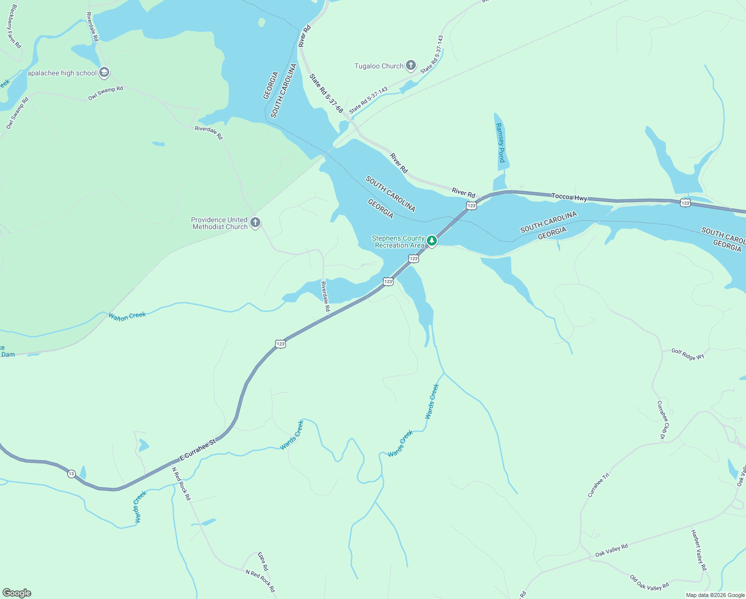 map of restaurants, bars, coffee shops, grocery stores, and more near 27 Cherokee Road in Toccoa
