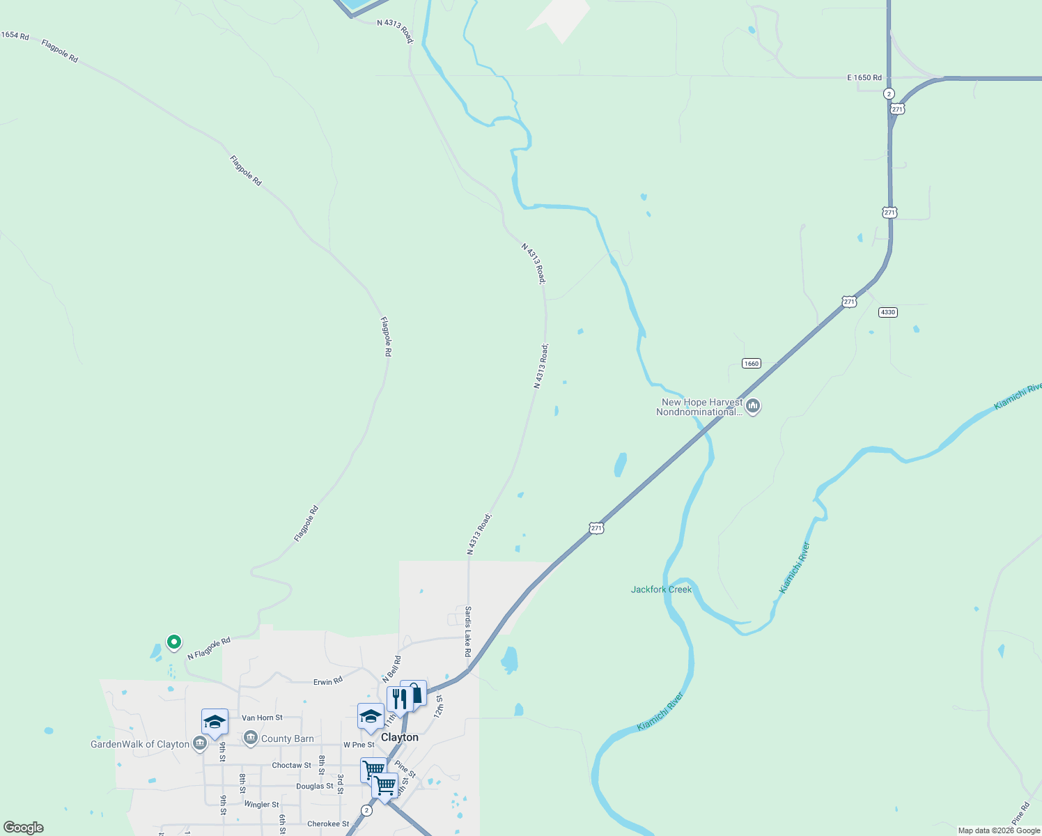 map of restaurants, bars, coffee shops, grocery stores, and more near in Clayton