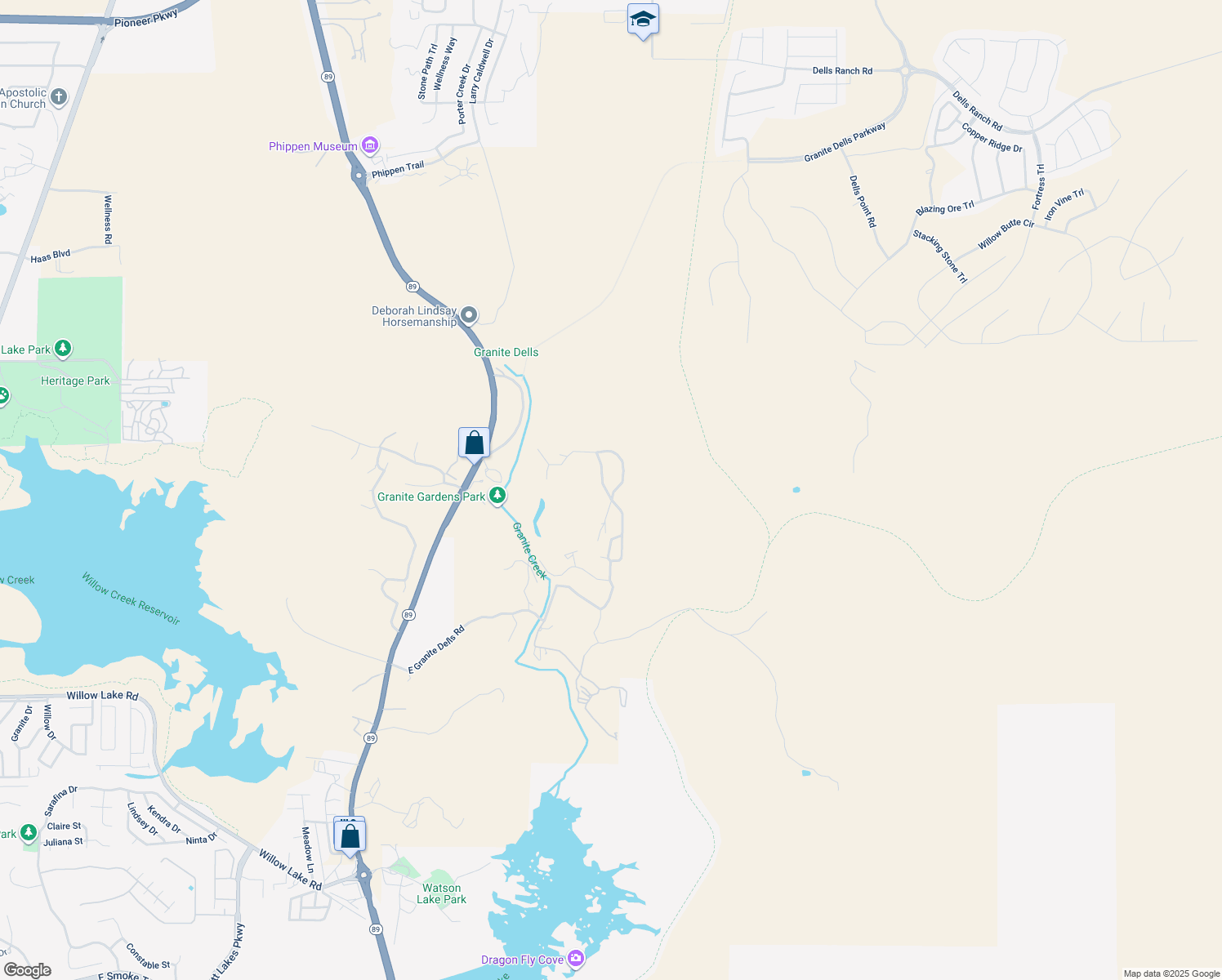 map of restaurants, bars, coffee shops, grocery stores, and more near 4621-4625 Granite Gardens Loop in Prescott