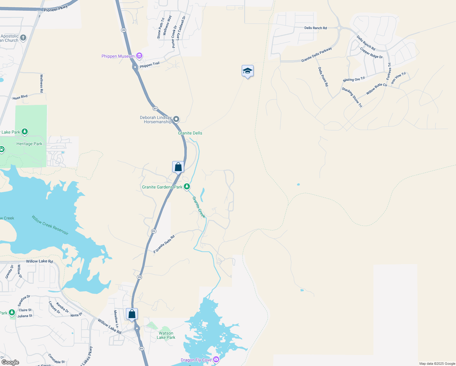 map of restaurants, bars, coffee shops, grocery stores, and more near 4621 Granite Gardens Loop in Prescott