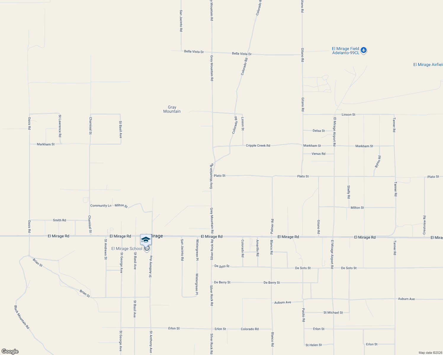 map of restaurants, bars, coffee shops, grocery stores, and more near 19685 Grey Mountain Road in El Mirage