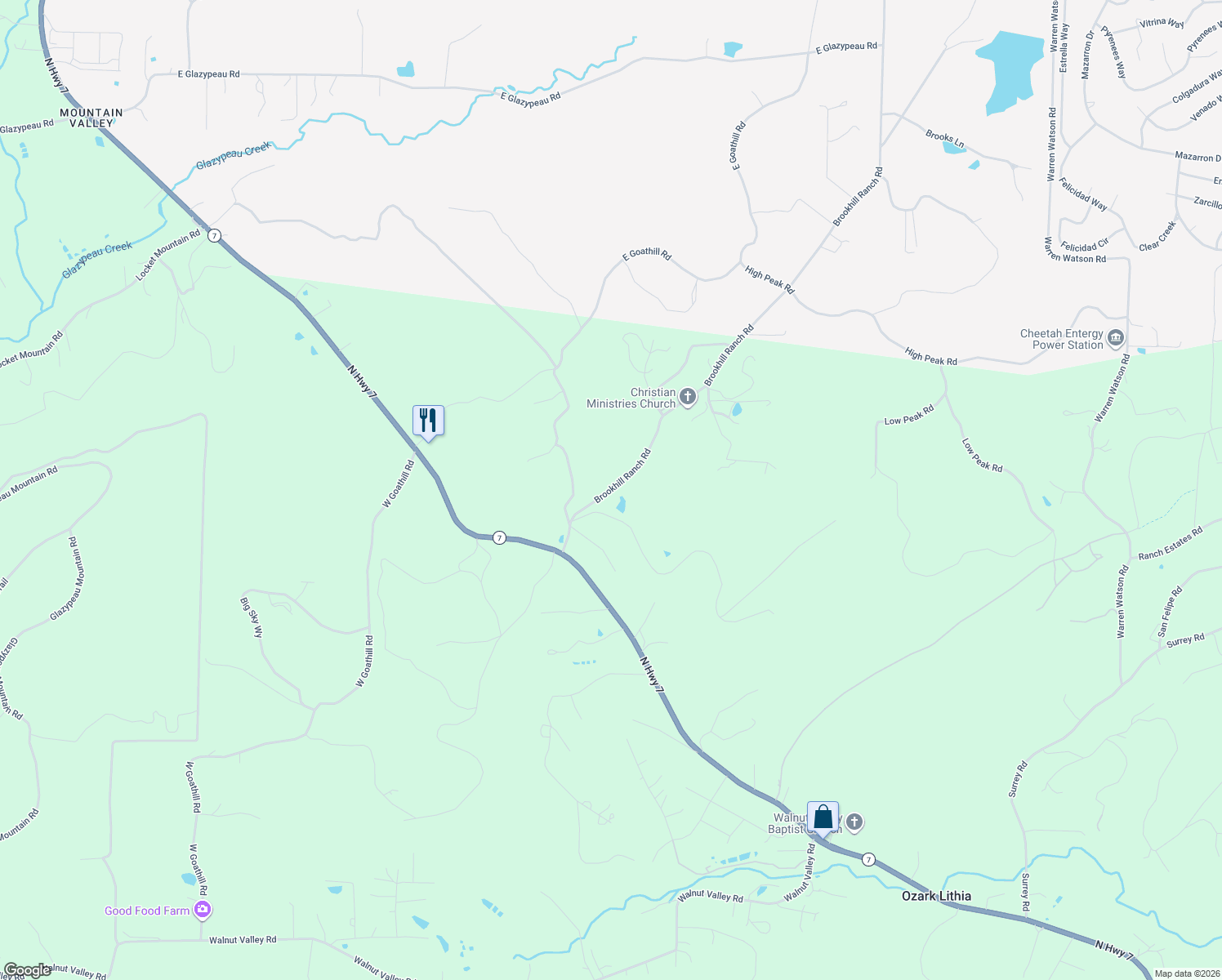 map of restaurants, bars, coffee shops, grocery stores, and more near 280 Brookhill Ranch Road in Hot Springs Village