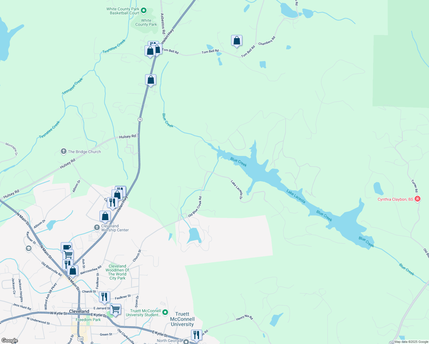map of restaurants, bars, coffee shops, grocery stores, and more near 253 North Laceola Road in Cleveland