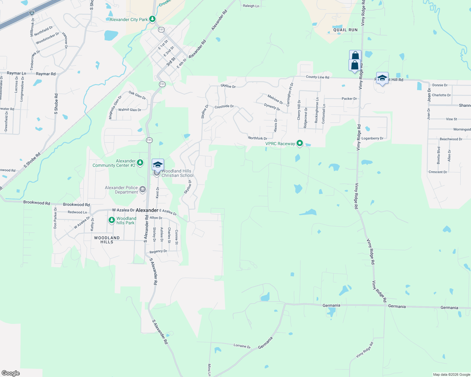 map of restaurants, bars, coffee shops, grocery stores, and more near 14817 Willy Lane in Alexander