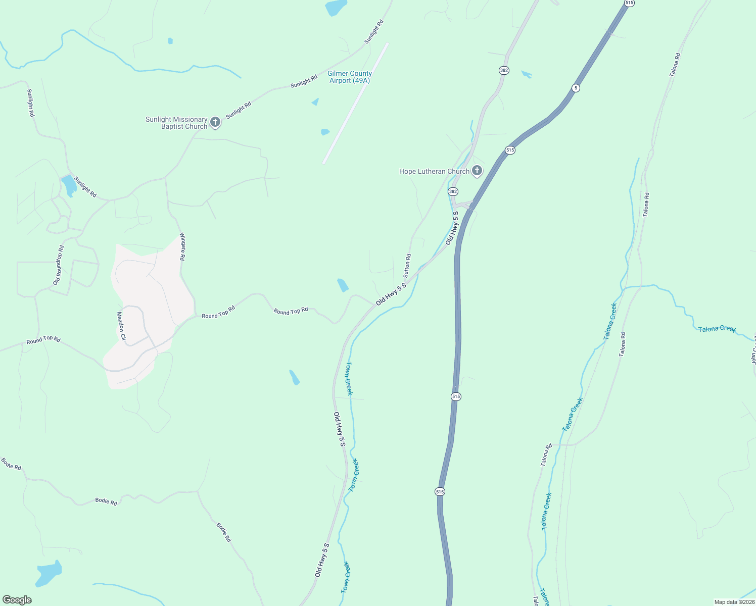 map of restaurants, bars, coffee shops, grocery stores, and more near Old Highway 5 South in Ellijay