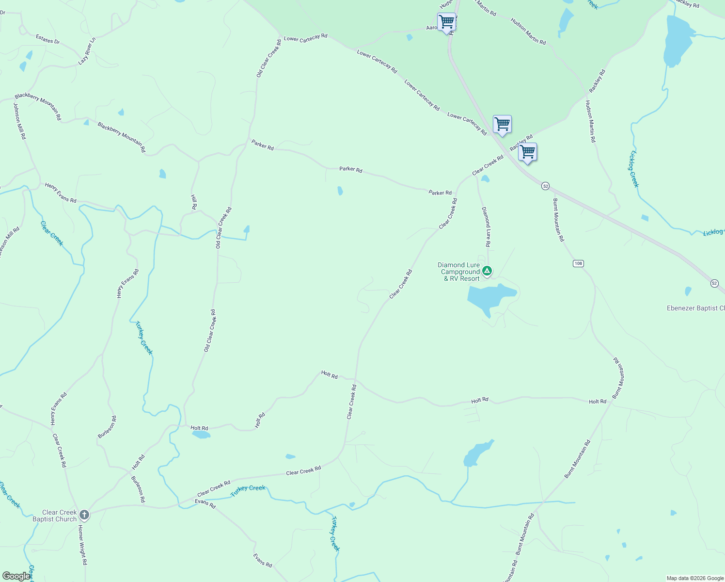 map of restaurants, bars, coffee shops, grocery stores, and more near Meadow View Court in Gilmer County