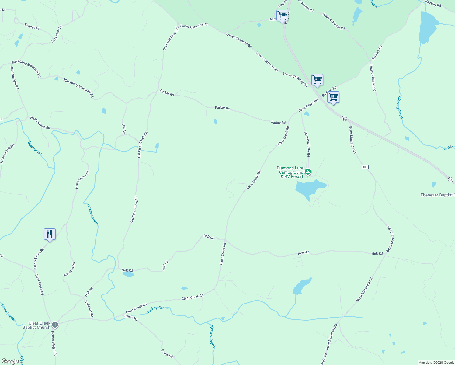 map of restaurants, bars, coffee shops, grocery stores, and more near Meadow View Court in Gilmer County