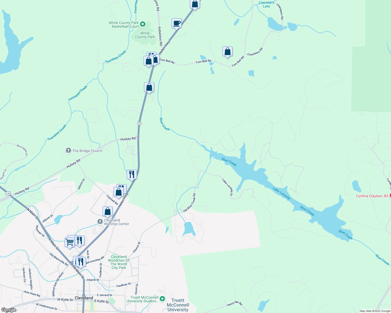 map of restaurants, bars, coffee shops, grocery stores, and more near 154 Headwaters Court in Cleveland