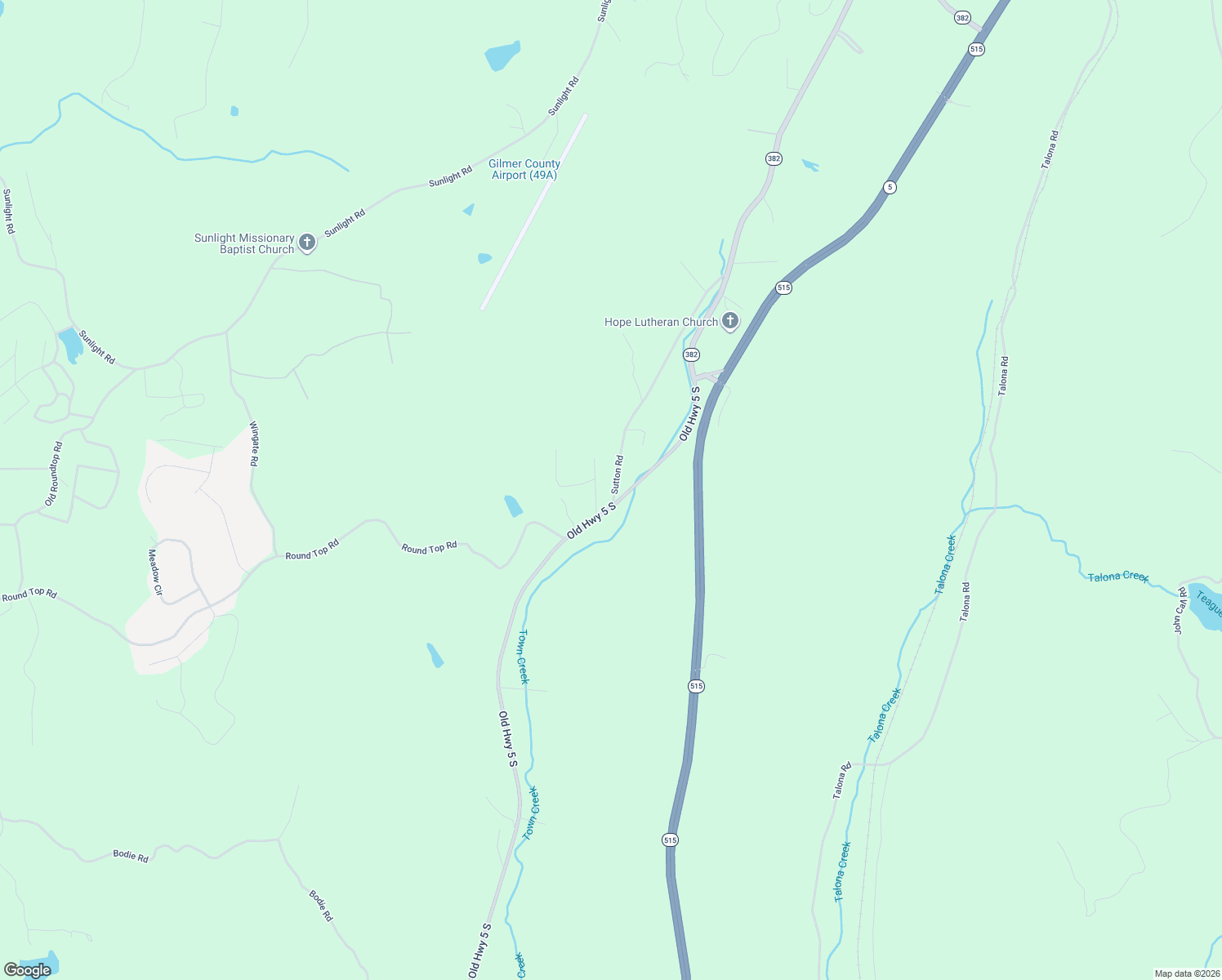 map of restaurants, bars, coffee shops, grocery stores, and more near 45 Sutton Road in Ellijay