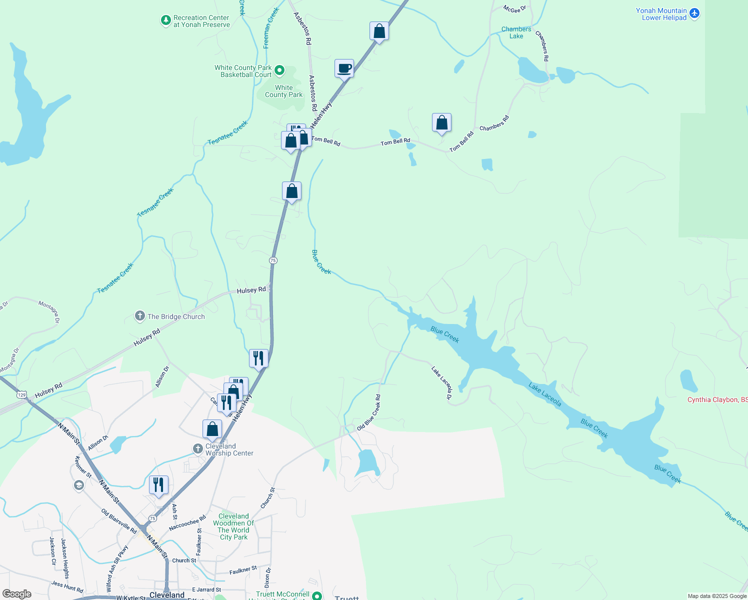 map of restaurants, bars, coffee shops, grocery stores, and more near 253 North Laceola Road in Cleveland