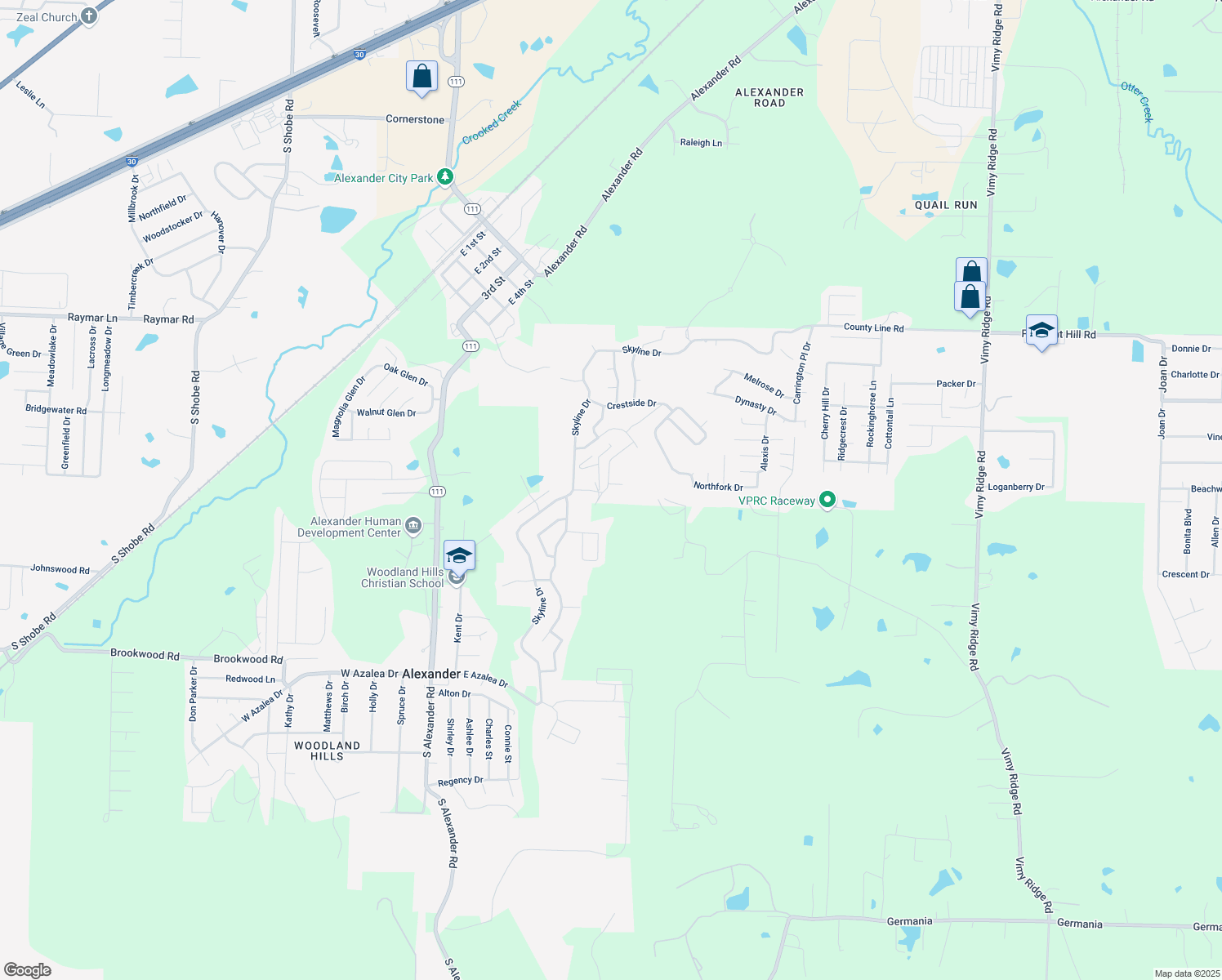 map of restaurants, bars, coffee shops, grocery stores, and more near 6121 Stargate Cove in Alexander