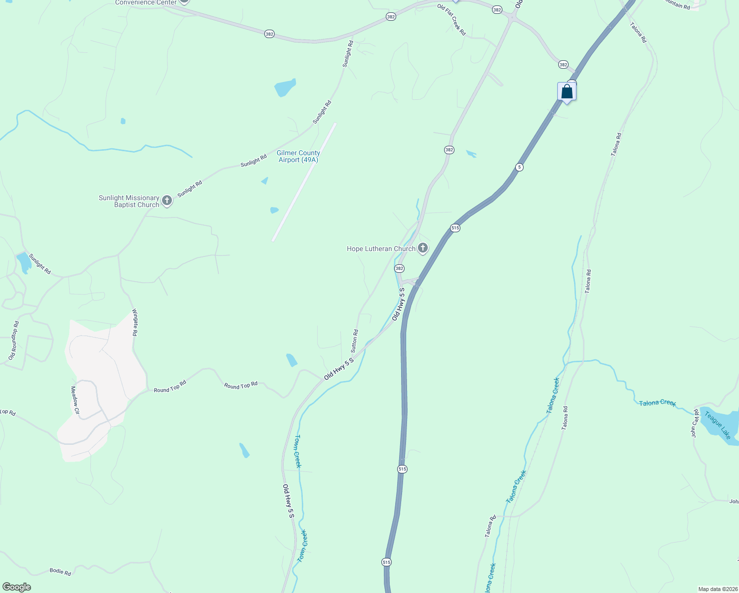 map of restaurants, bars, coffee shops, grocery stores, and more near 45 Sutton Rd in Ellijay